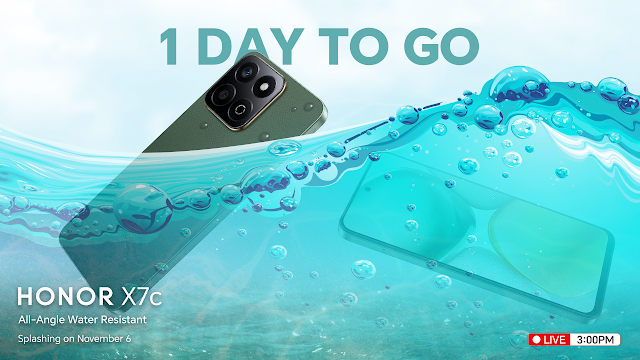 1 Day to Go! Get ready to make waves with the New All-Angle Water-Resistant HONOR X7c